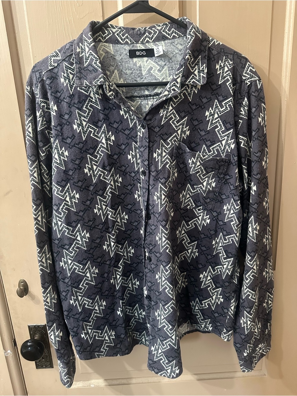 BDG Navy and White Geometric Button-Up shirt